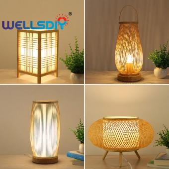 Retro study woven bamboo table lamp